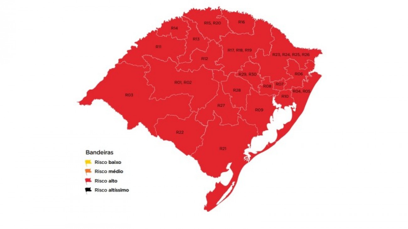 Pela primeira vez, todas as 21 regiões Covid estão em bandeira vermelha no mapa preliminar