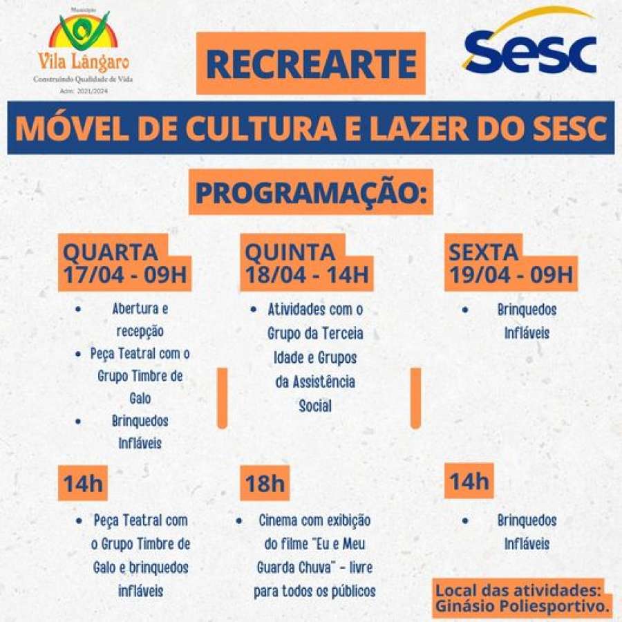 Carreta Recrearte do Sesc estará em Vila Lângaro na próxima semana