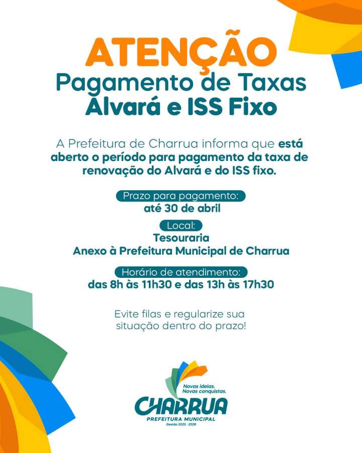 Alvará e ISS estão disponíveis para pagamento em Charrua