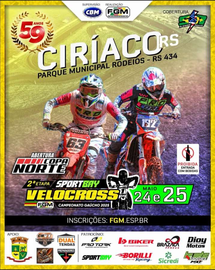 Segunda etapa do Campeonato Gaúcho de Velocross acontece neste final de semana, em Ciríaco
