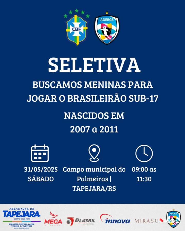 Campeonato Brasileiro Sub-17: ADERGS promove peneira para selecionar atletas para a competição
