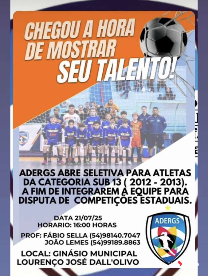 ADERGS irá realizar seletiva para atletas da categoria Sub-13