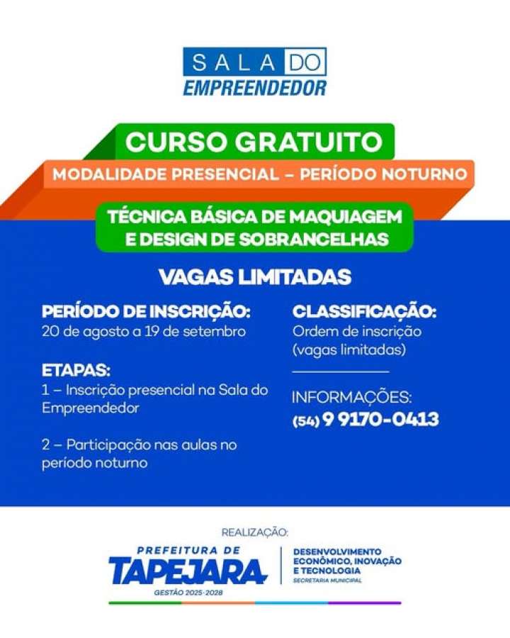 Três cursos gratuitos serão oferecidos em Tapejara