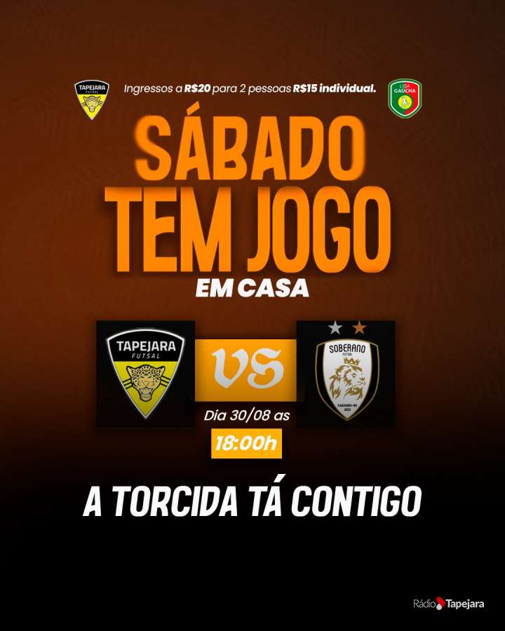 Tapejara Futsal anuncia promoção de ingressos para jogo contra o Soberano
