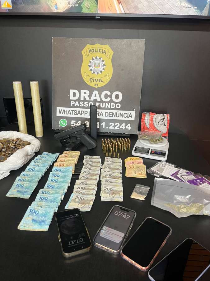 Polícia Civil prende homem por tráfico de drogas e posse de arma de uso restrito em Passo Fundo