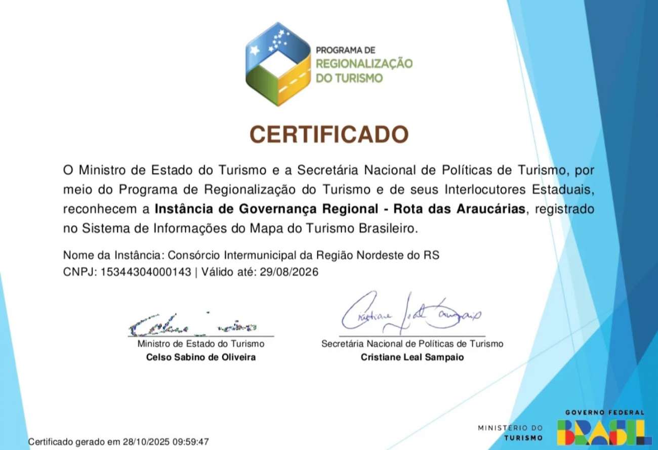 Santa Cecília do Sul é reconhecida no Mapa do Turismo Brasileiro e na Rota das Araucárias