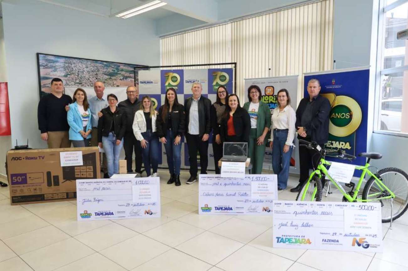 Prefeitura de Tapejara entrega prêmios do 3º sorteio do Valoriza Tapejara Digital