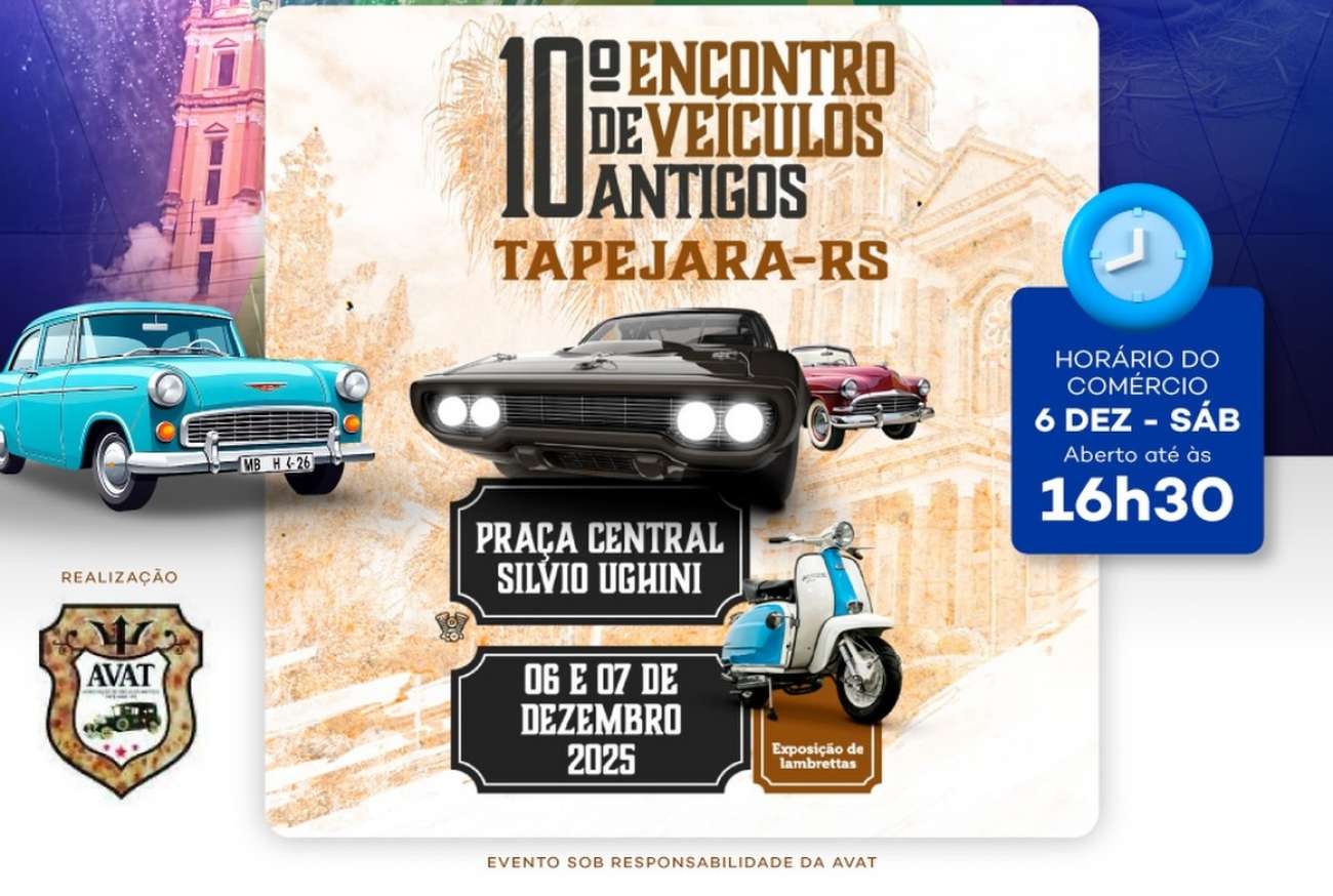 Tapejara recebe 10º Encontro de Veículos Antigos nos dias 6 e 7 de dezembro