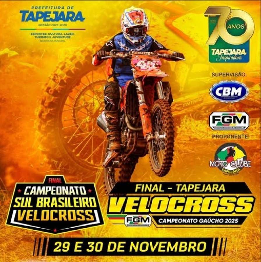 Tapejara sedia finais do Campeonato Sul-Brasileiro e do Campeonato Gaúcho de Velocross 2025 neste fim de semana