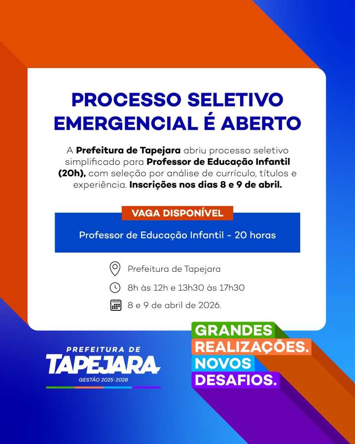 Tapejara abre processo seletivo emergencial para professor de Educação Infantil