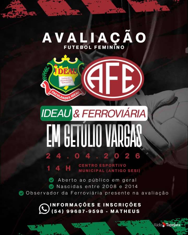 Avaliação técnica de futebol feminino será realizada em Getúlio Vargas