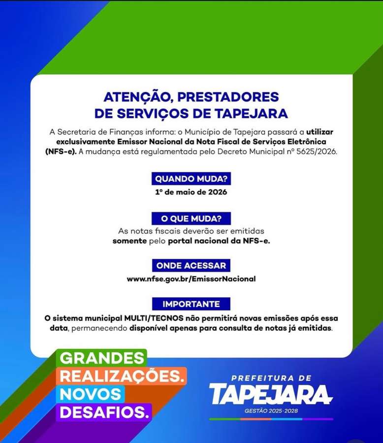 Tapejara alerta prestadores sobre mudança na emissão de notas fiscais