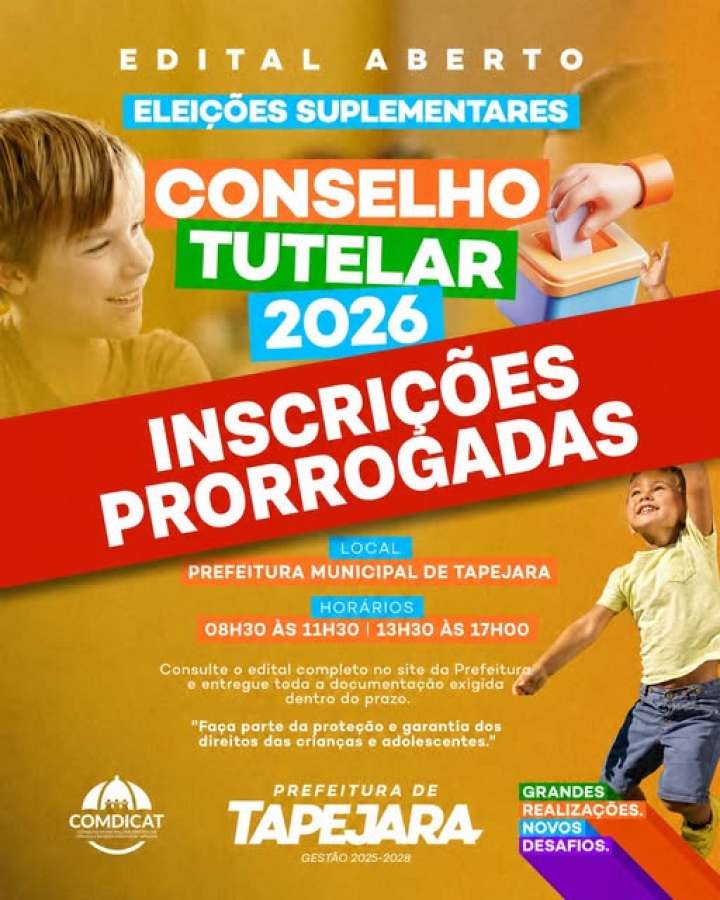Inscrições para eleição suplementar do Conselho Tutelar de Tapejara seguem abertas até segunda-feira