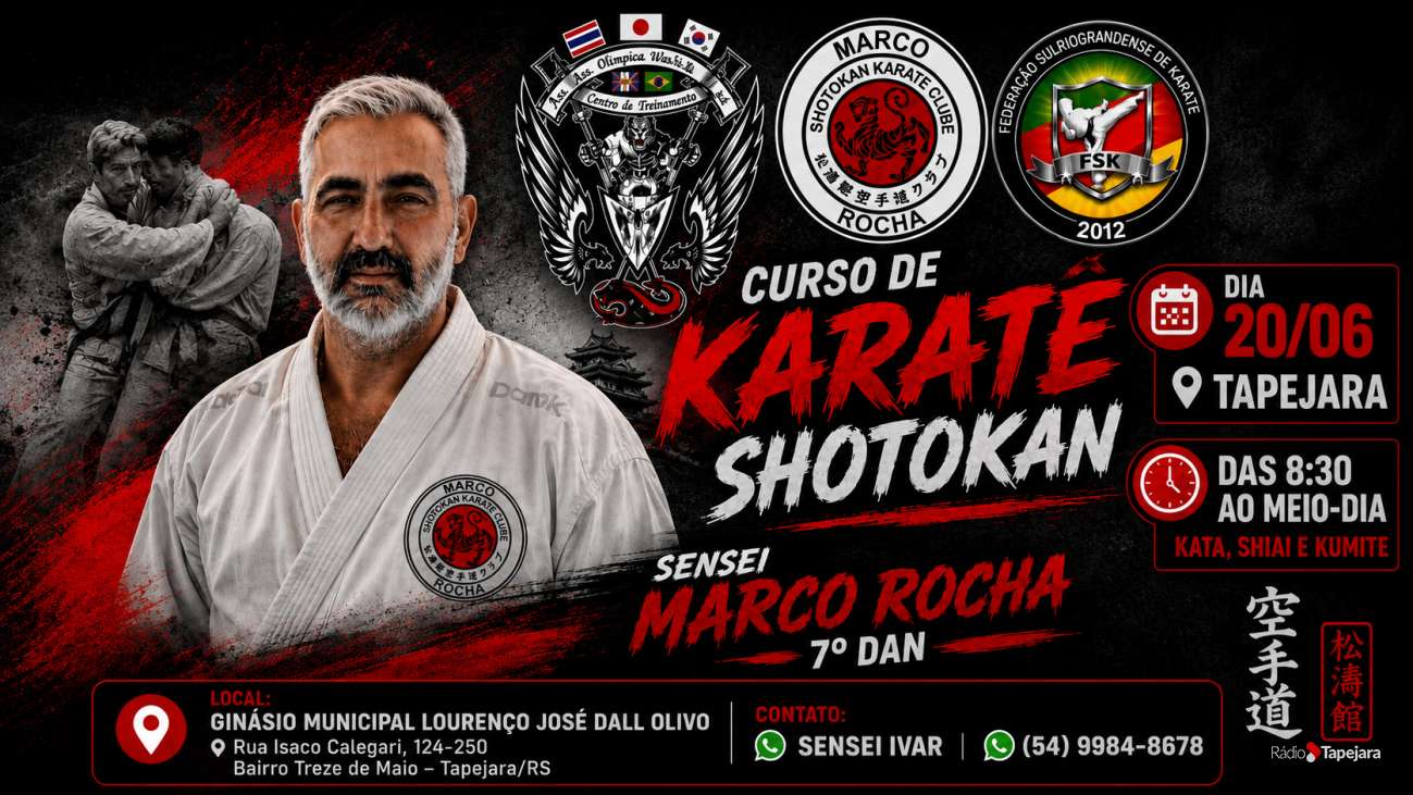 Associação Olímpica Washide promove curso de Karatê Shotokan em Tapejara