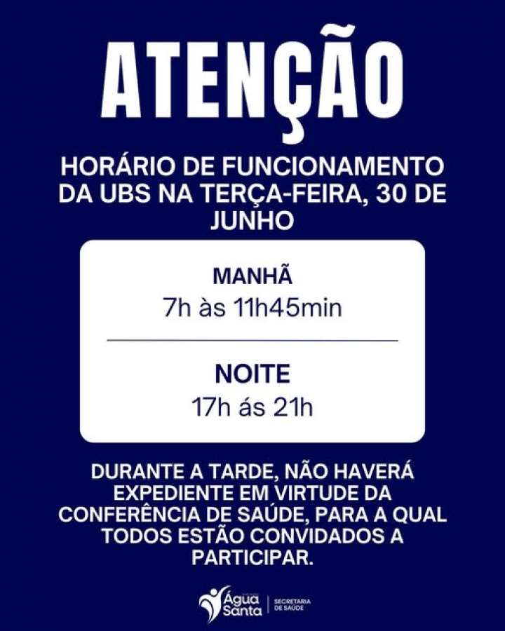 Água Santa: UBS terá horário especial de atendimento na próxima terça-feira devido à Conferência Municipal de Saúde