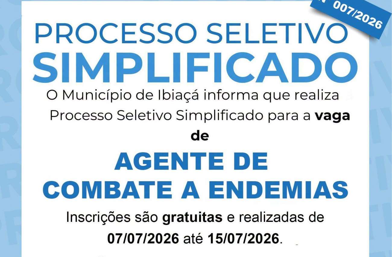 Inscrições abertas para processo seletivo de agente de combate a endemias em Ibiaçá