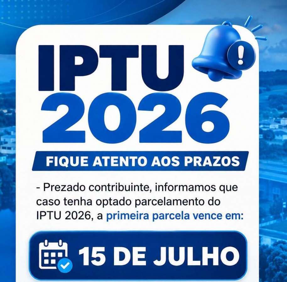 Primeira parcela do IPTU 2026 vence na próxima quarta-feira em Ibiaçá