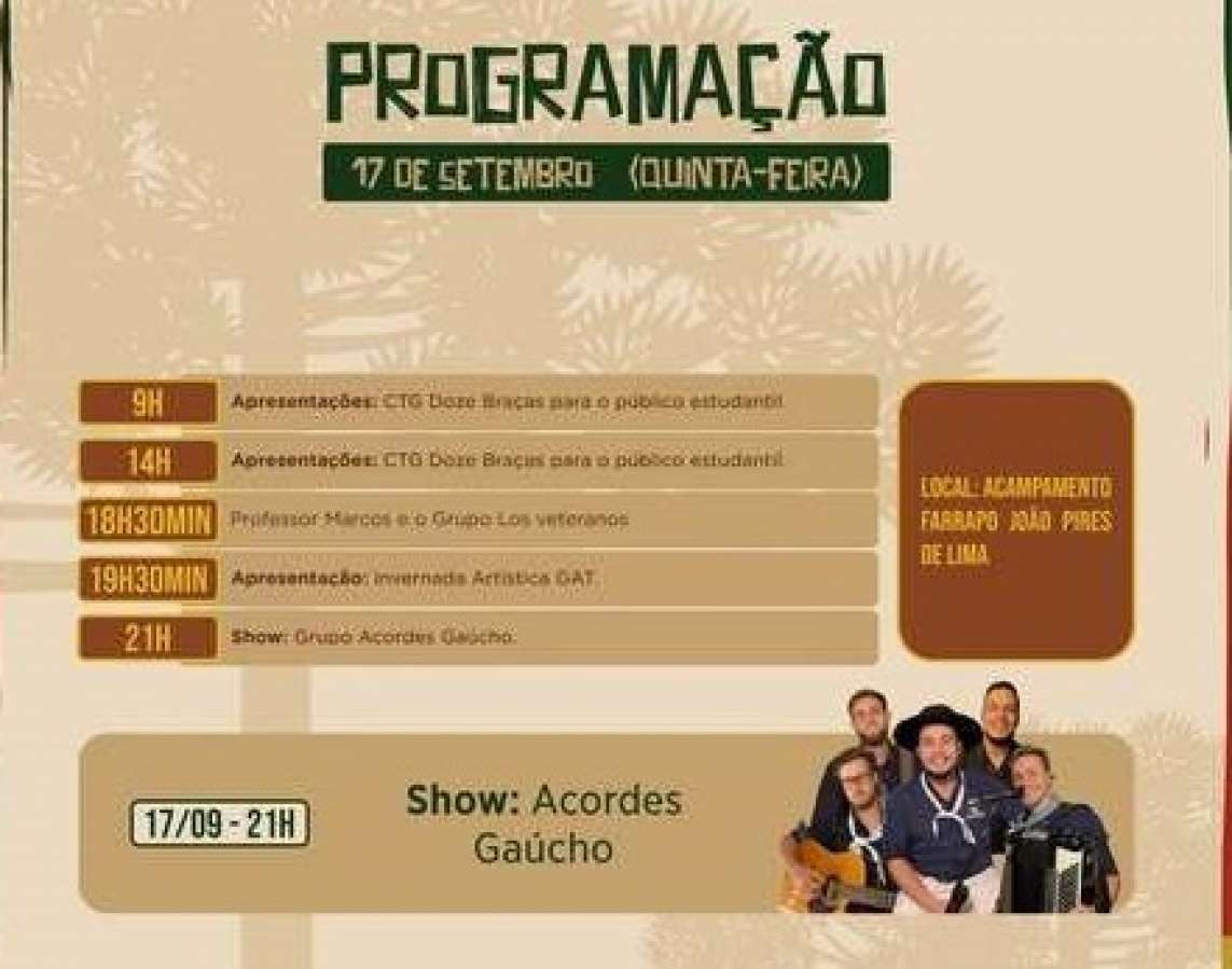 Sananduva tem programação especial nesta quinta-feira no 36º Acampamento Farrapo