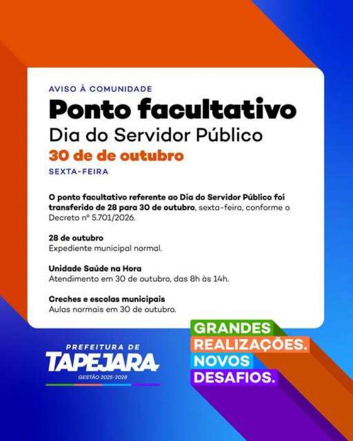 Prefeitura de Tapejara altera data do ponto facultativo do Dia do Servidor Público