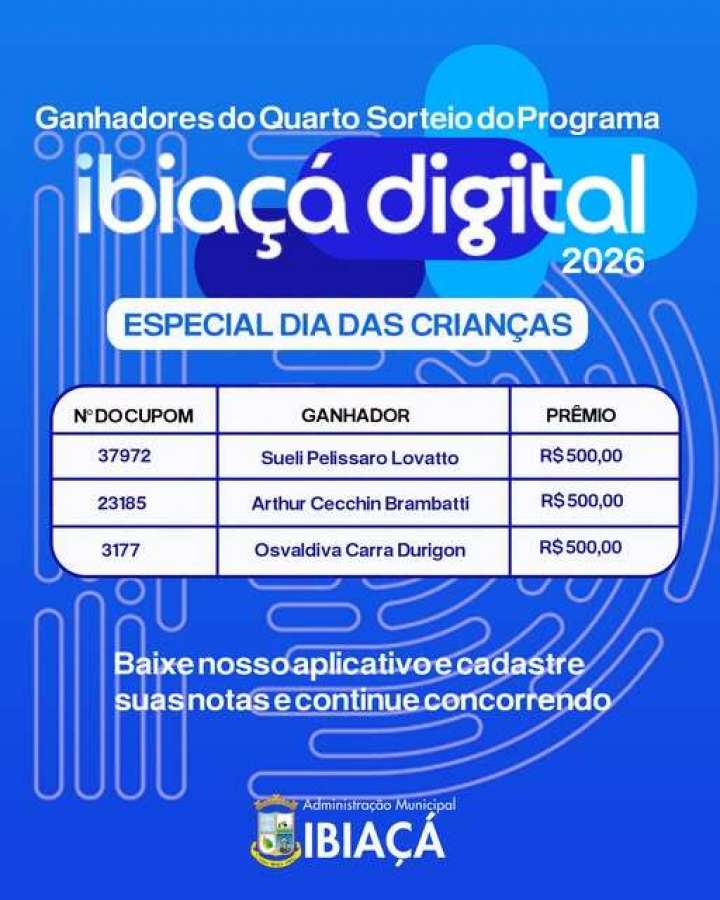 Programa Ibiaçá Digital sorteia três vales-compras de R$ 500 no Especial Dia das Crianças