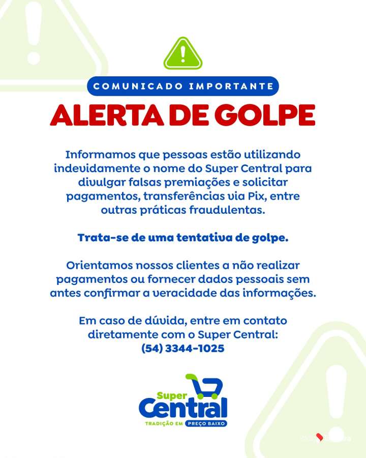 Super Central alerta clientes sobre golpe com falsas premiações e cobranças via Pix