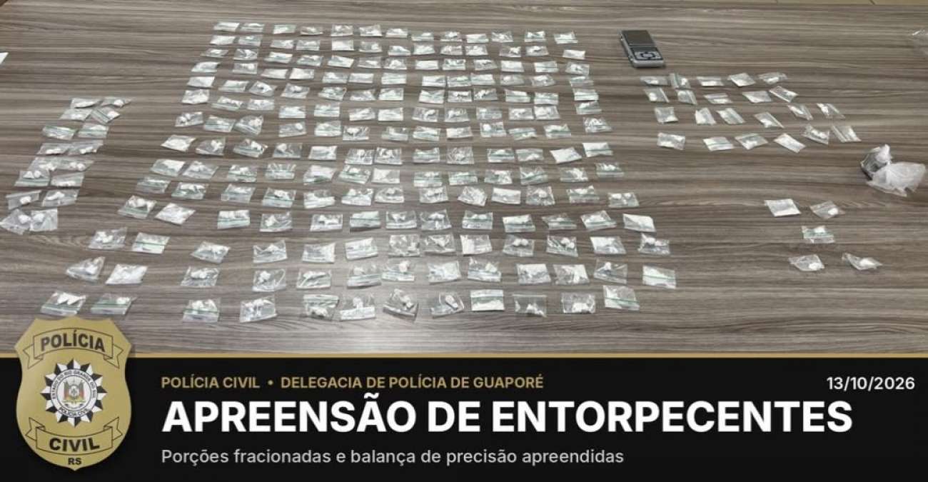 Polícia Civil apreende mais de 200 porções de cocaína e prende homem por tráfico em Guaporé