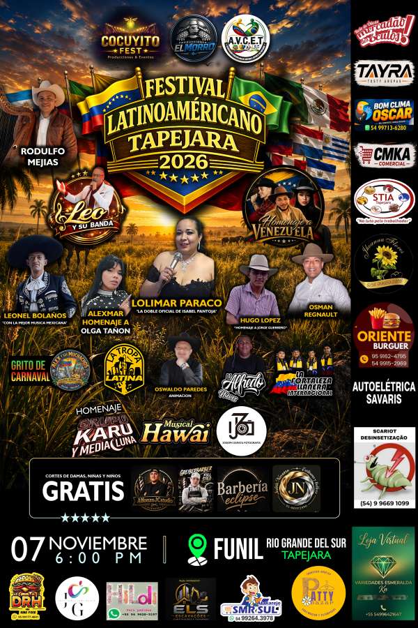 Festival Latino-Americano será realizado no dia 7 de novembro em Tapejara