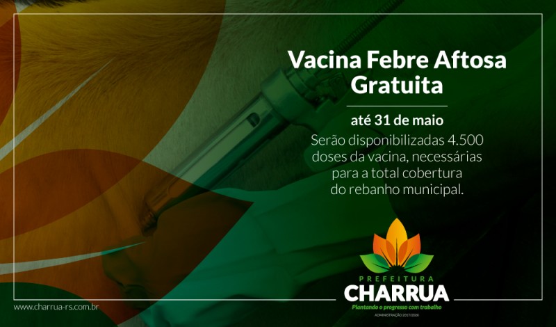 Vacina da febre aftosa será gratuita em Charrua