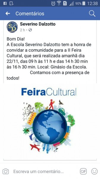 Segunda Feira Cultural acontece na Escola Severino Dalzotto